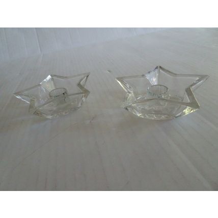 Candle Holders - Vintage 5-point Star-Shaped Clear Glass Taper Candle - Set Of 2
