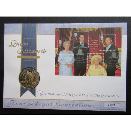2000 The Centenary Of Queen Mother £5 Coin And Stamps First Day Cover Royal Mint