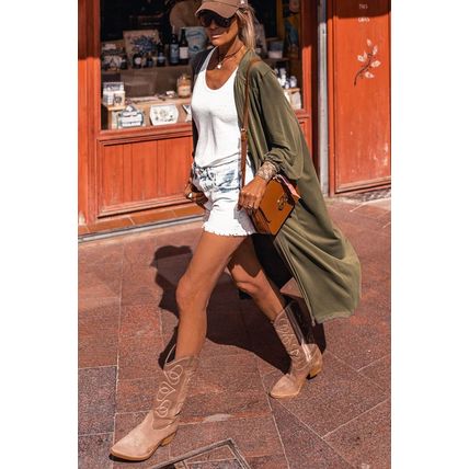 Green Lightweight Long Sleeve Open Front Duster Cardigan
