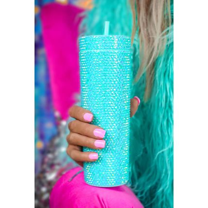 Green Full Rhinestone Straw Cup
