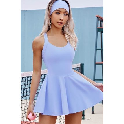 Sky Blue Solid Crisscross Open Back Ruffled Active Dress