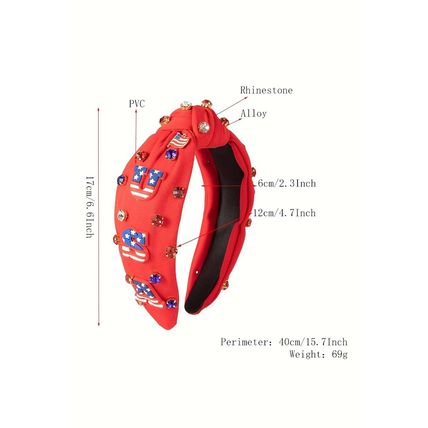 Fiery Red USA Flag Gemstone Decor Knotted Wide Headband