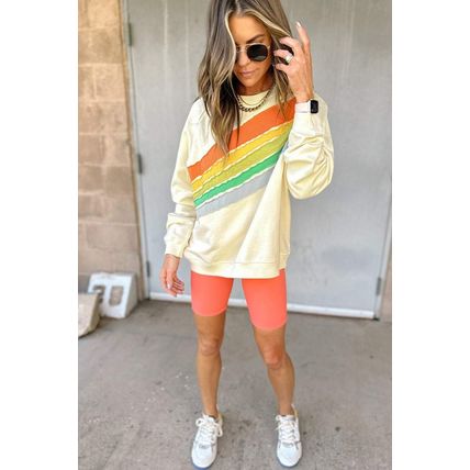 Apricot Rainbow Colorblock Striped Pullover Sweatshirt