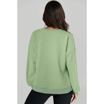 Grass Green Solid Fleece Lined Drop Shoulder High Low Sweatshirt