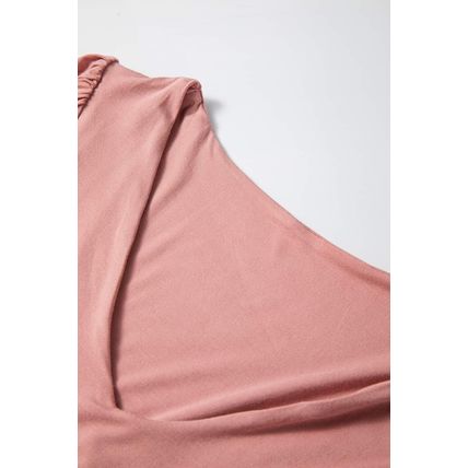 Fushia Plain V neck Long Sleeve Casual Bodysuit