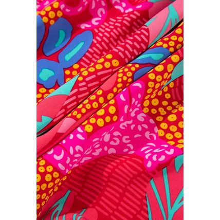 Rose Tropical Printed Lantern Sleeve V Neck Ruffled Plus Size Mini Dress
