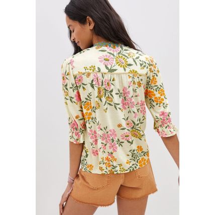 Multicolour Crochet V Neck Half Sleeve Boho Floral Blouse