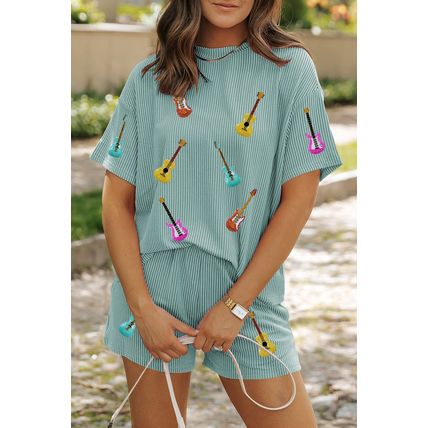 Iceland Blue Guitar Print Corded Short Set