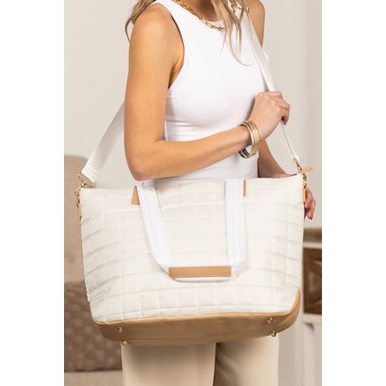 White Quilted Patchwork Large Tote Bag and Clutch 2pcs Set