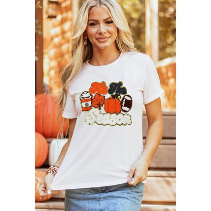 White Tis The Season Pumpkin Spice Latte Lover Graphic Crewneck T Shirt