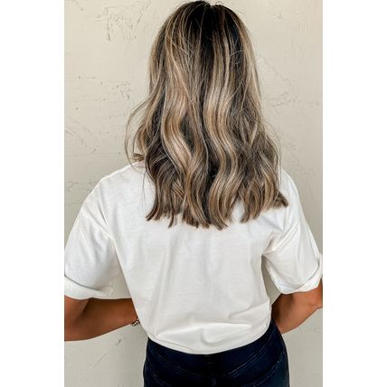 White Game Day Bowknot Embroidered Graphic Casual Tee