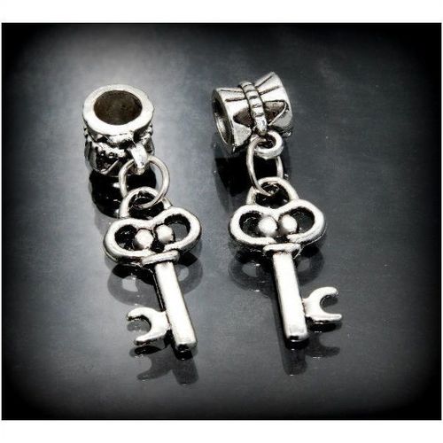 8 Pcs Jewellery Making Charm Tibetan Key Charms Pendant Big Hole Carrier 644