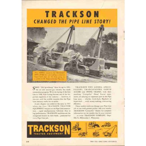 trackson company 1951 oil gas pipe line tractor equipment vintage ad