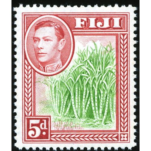 Fiji KGVI 1940 5d Yellow Green & Scarlet Mounted Mint MM SG 259 Sc 124 stamp