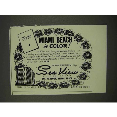 1949 Sea View Hotel Ad - Miami Beach in Color