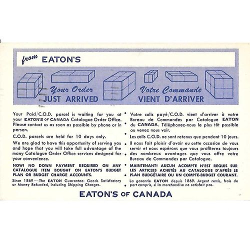 Canada. #P94b Postal Card USED Cameo, Type 1, Eatons Card