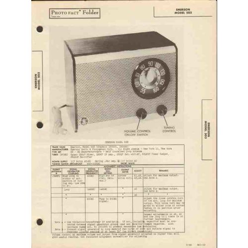 EMERSON model 503 5 tube AM radio receiver Sams Photofact manual