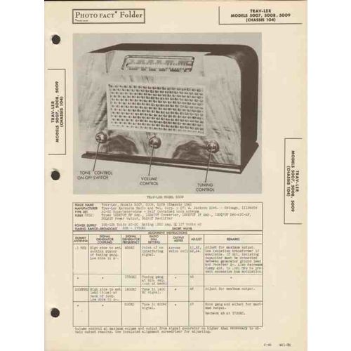 TRAV-LER model 5007 5008 5009 AM radio receiver Sams Photofact manual