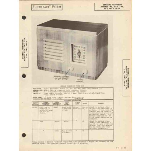 GENERAL TELEVISION model xA5 AM radio receiver Sams Photofact manual