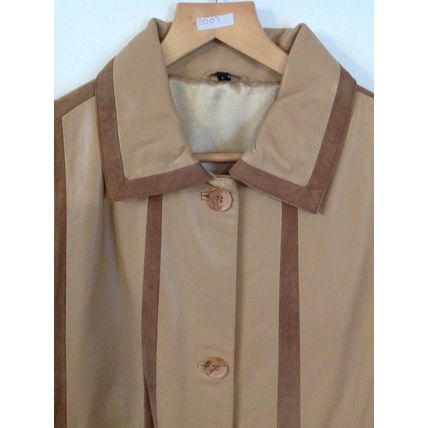 CARAMEL LUXURY LEATHER & SUEDE ALINE COAT by EDUARDO UK 18 £599 BNWT