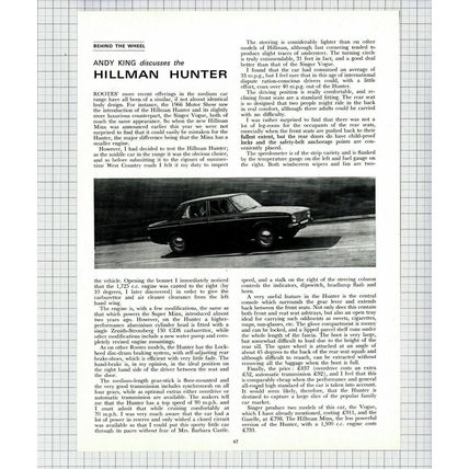 (6267) Hillman Hunter Car REVIEW - 1967 Article
