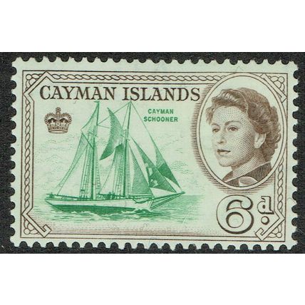 Cayman Islands 1962 Definitive Issue 6d Black Green and Sepia SG172 MM