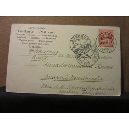 PRETTY YOUNG SWISS LADY used antique postcard in colour 1905 pm switzerland