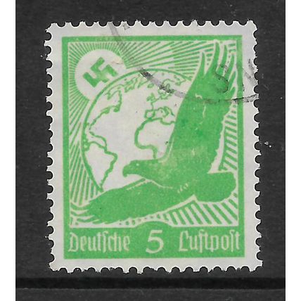 GERMANY 1934 AIRMAIL GOLDEN EAGLE AND GLOBE 5pf GREEN SG526 FINE USED