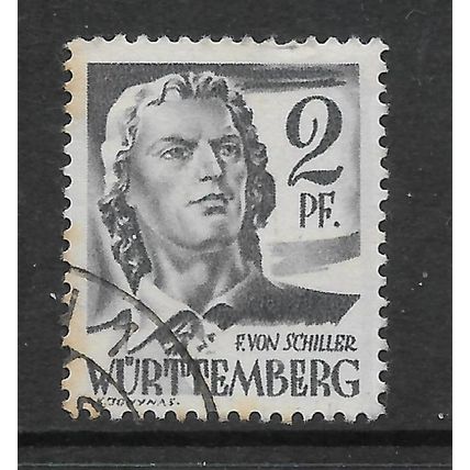 GERMAN STATES WURTTEMBERG 1947 2pf GREY FR VON SCHILLER SG FW1 FINE USED#