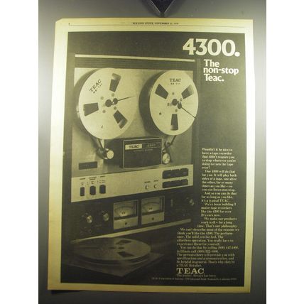 1974 TEAC 4300 Tape Recorder Ad - 4300. The non-stop Teac
