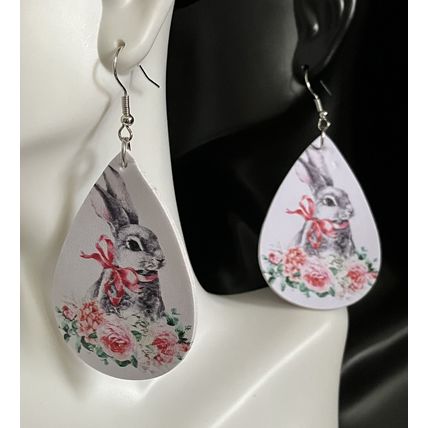 Earrings Farm Animal Bunnies with Flowers 2 Pair #753