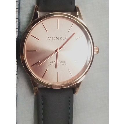 Monroe Classique Rose Gold Tone Leather Analog Quartz Watch~New Battery