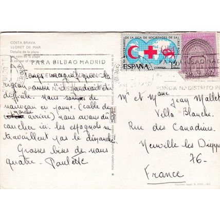 Lloret De Mar Playa Spain Postcard posted 1970 creased