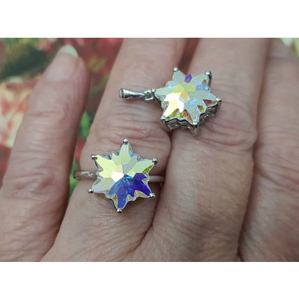 SET Star Stellaris Aurora Ring & Pendant Made With Swarovski AB Crystal 925 Sz P