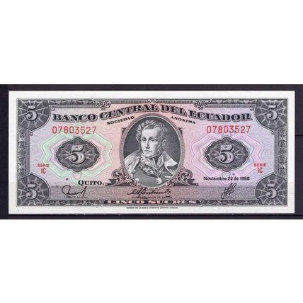 BILLET DE BANQUE EQUATEUR 5 SUCRES 1988 PICK 113 NEUF