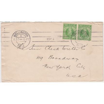 NEW ZEALAND cover postmarked Wellington, 30 July 1914 - to U.S.A.