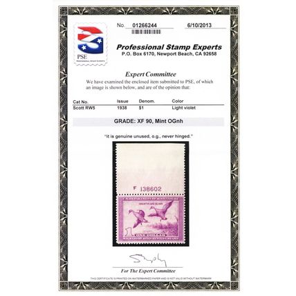 RW5, Mint XF NH $1 - With Graded 90 PSE Certificate - Stuart Katz