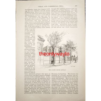 THE COUSISO HOUSE, SANTIAGO, Chile, Book Illustration (Print) 1890
