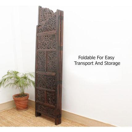 Room Divider Wood Screen - Mahanadi Antique Brown - 4 Panel Folding 72X80 - Wood