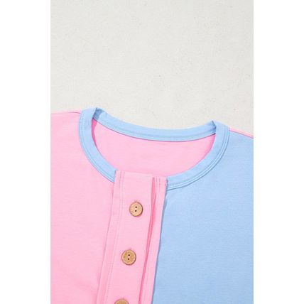 Myosotis Two Tone Half Buttons Collared T Shirt