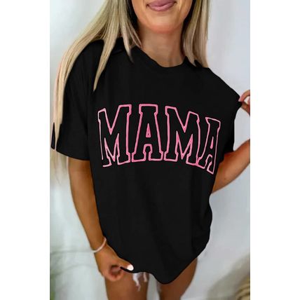 Black MAMA Letter Graphic Neon T Shirt