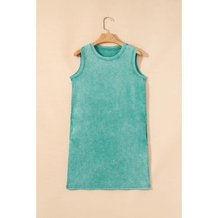 Sea Green Mineral Wash Tank Mini Dress with Pockets