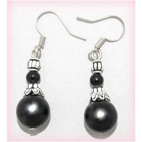 Silver Plated Tibetan Hill Tribe Style Jade Black Hook Earrings Jewellery 1534