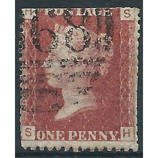 1858 SG43 1d Red Plate 107 Used Check Letters "HS"