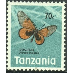 Tanzania 1973 - SG166 - 70c green/orange/black - "Acraea insignis" - MH