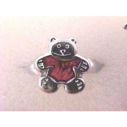 Red Teddy Bear Ring Adjustable Silver Band Bear Ring 3/8"