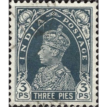 INDIA, King George VI, Imperial Crown of India, blue 1937, 3pies, #2