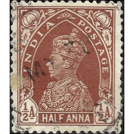 INDIA, King George VI, Imperial Crown of India, brown 1937, ½anna, #2