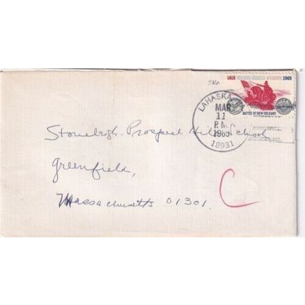 United States 1965 Lahaska PA-Greenfield MASS Cover Lahaska cancel written VGC