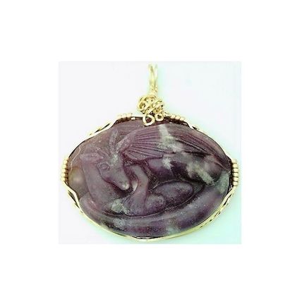 Lepidolite Carved Dragon Gold Wire Wrap Gemstone Pendant